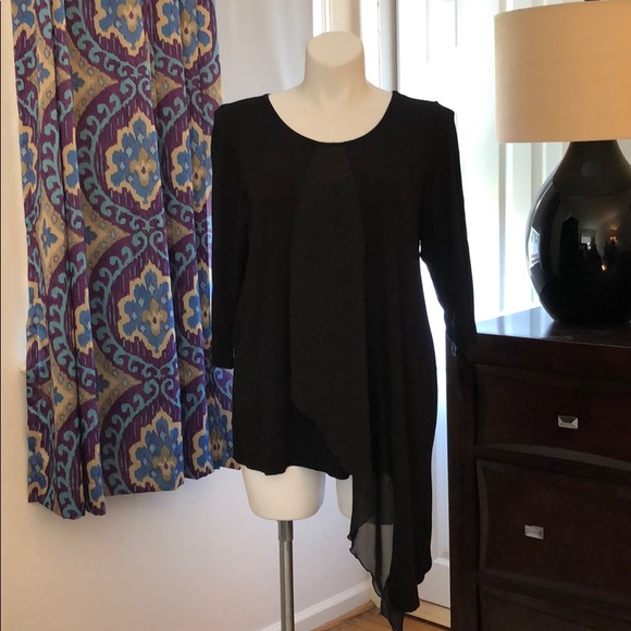 Black Asymmetrical 3/4 Sleeve with Chiffon Drape - Picture 1 of 5